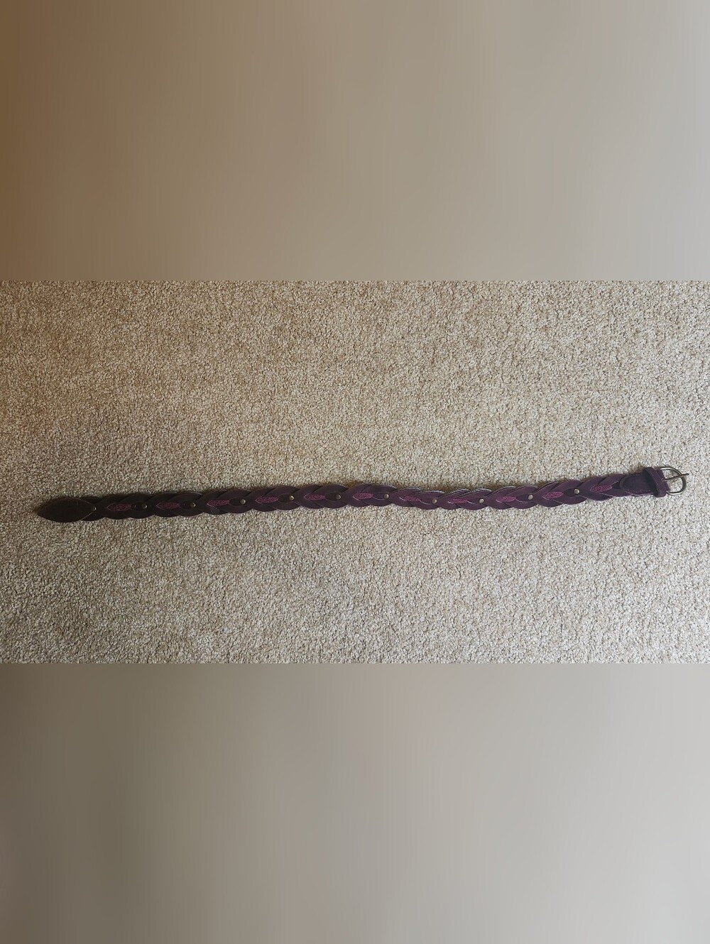 Braided Leather Waist Belt with Plum Accents